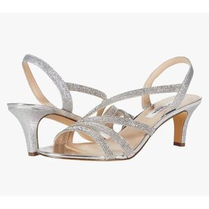 Nina Noura Women's Size 7.5 M Silver Sora Glitter Rhinestone Sandal Heel